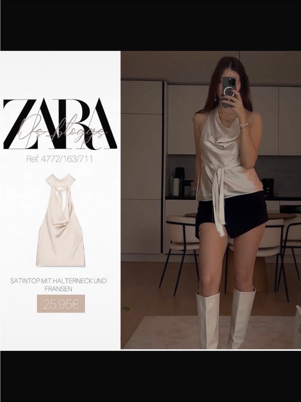 ZARA Ivory Satin Halter Tie-Front Top